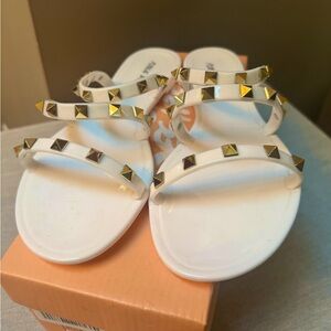 Public Desire - Flat Studded Sandals White and Gold from ASOS US 7 UK 5